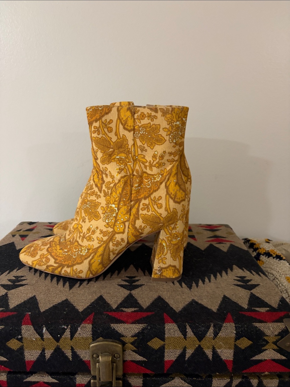 Sam Edelman Yellow Floral Jacquard Ankle Boots